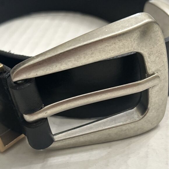 AllSaints Women\'s 1.25 Inch Black Leather Belt with Triple Metal Keeper Sz S main image 7